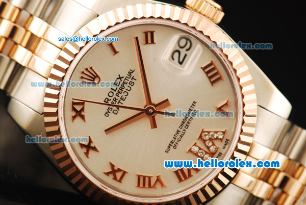Rolex Datejust Automatic Movement Steel Case with White Dial and Two Tone Strap - Click Image to Close